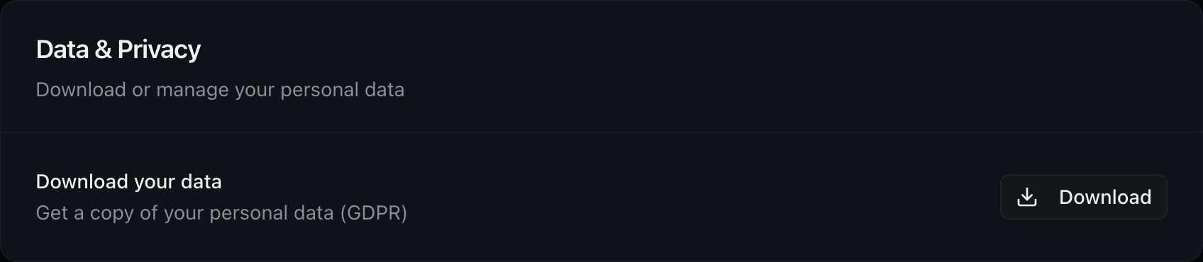 Data and Privacy card with the Download your data label and Download button
