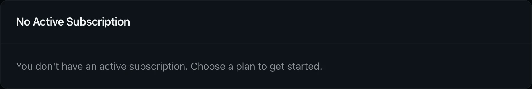 No Active Subscription card with a prompt to choose a plan