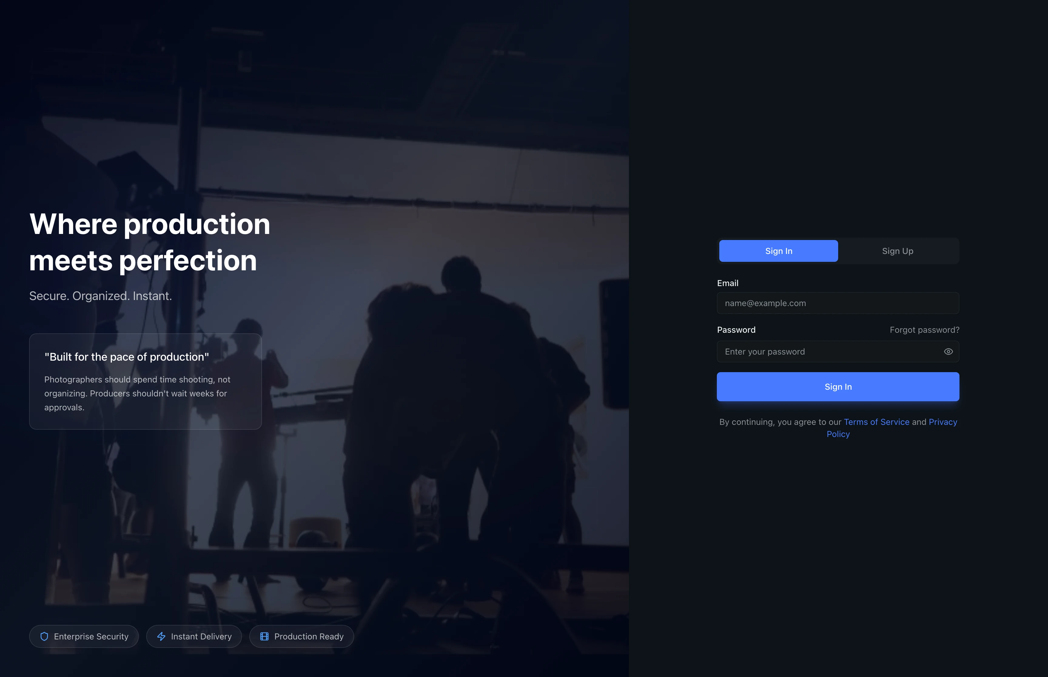 The sign-in tab view showing Email and Password fields for existing users
