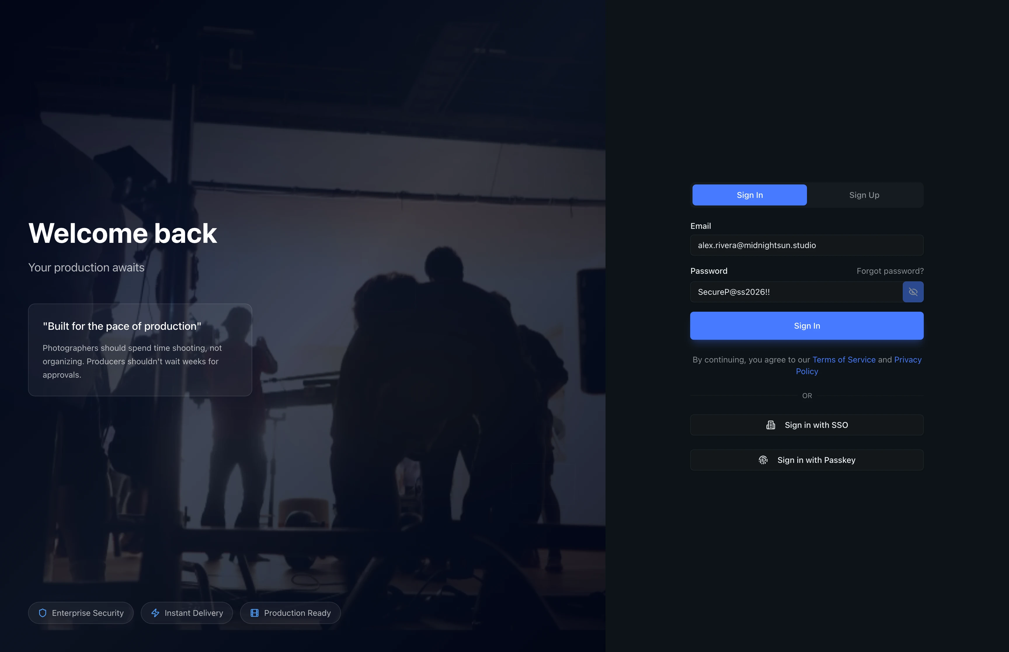 Sign-in form with password revealed in plain text using the visibility toggle