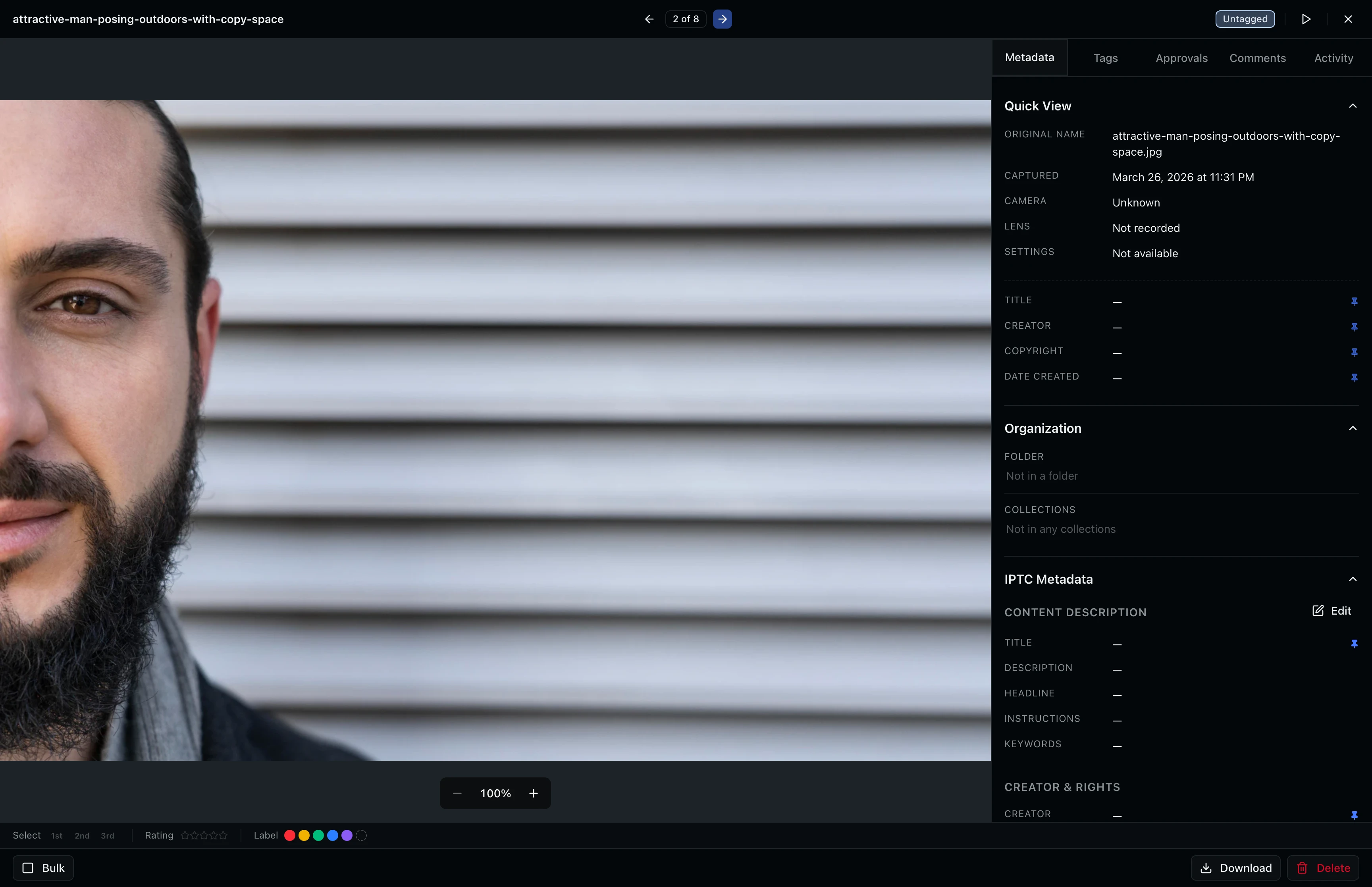Asset viewer header showing navigation arrows and position counter