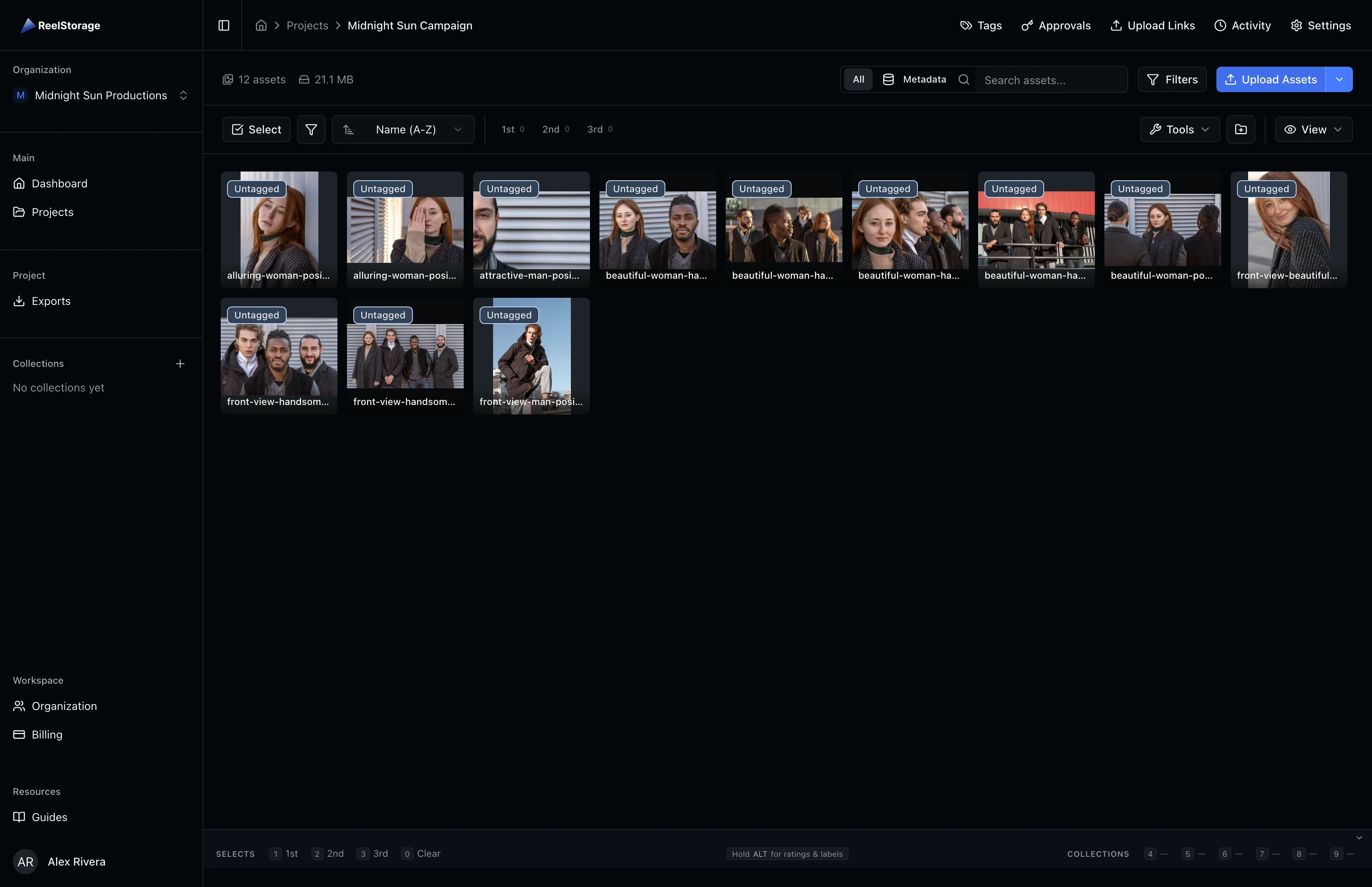 Asset grid showing photo thumbnails arranged in a responsive grid layout