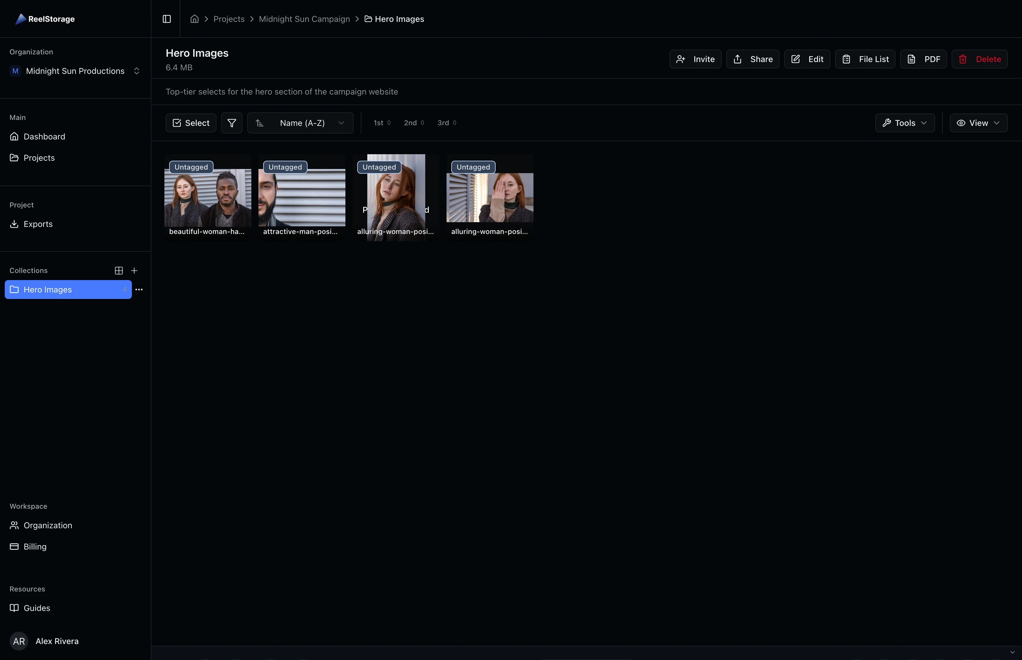 Collection view showing assets in the collection with the collection header bar