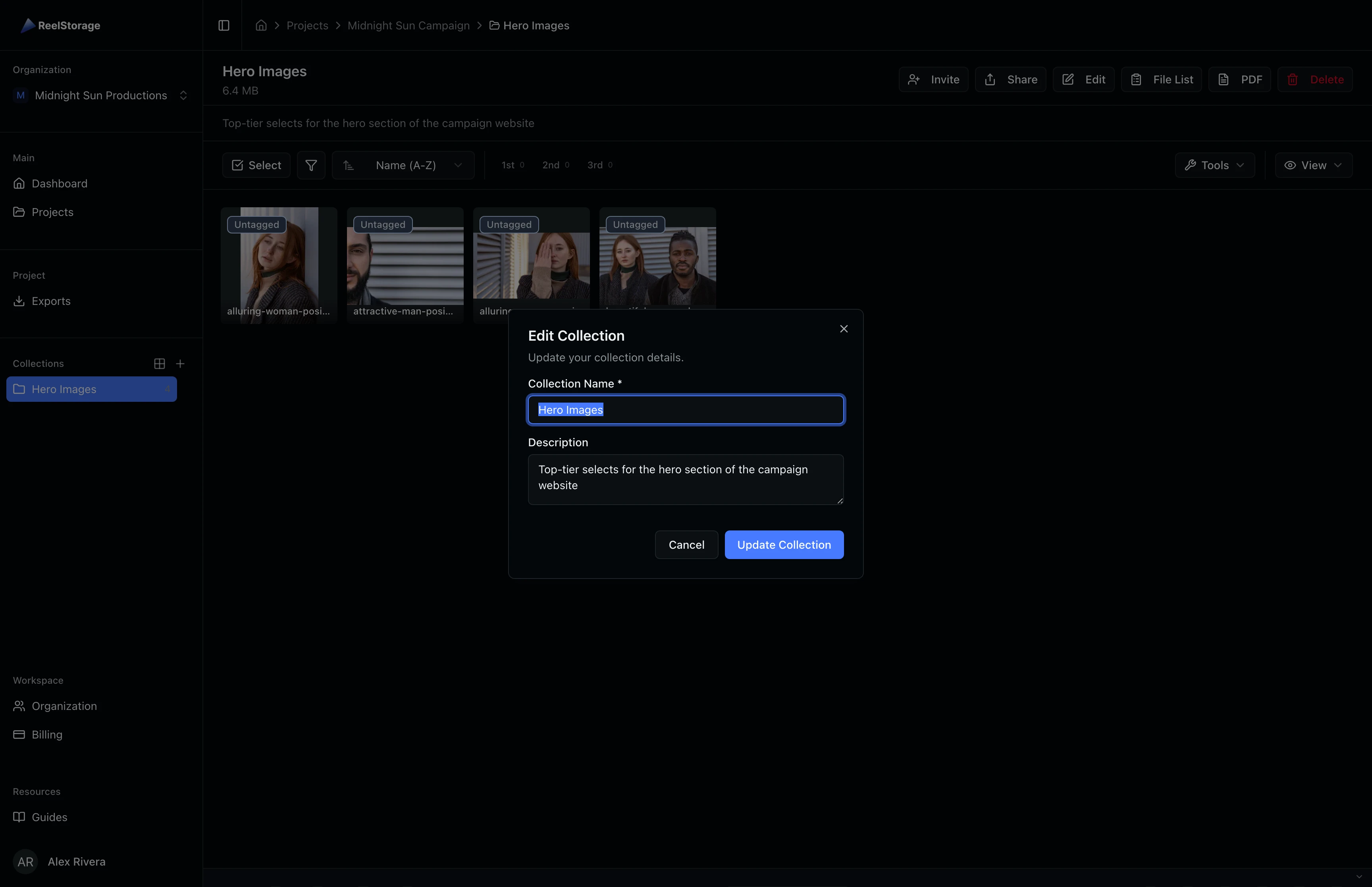 Edit Collection dialog with name and description fields pre-filled