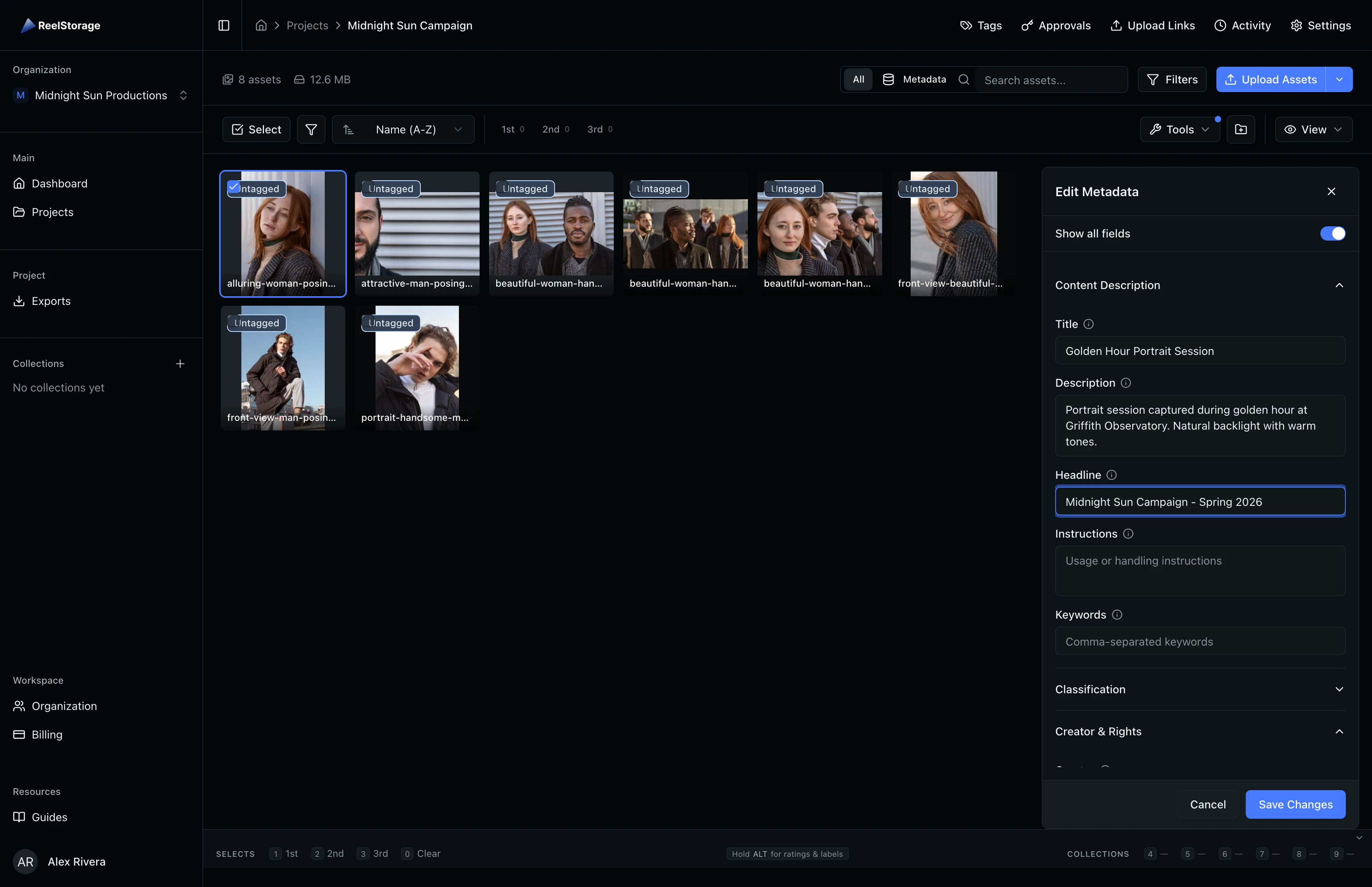 Content Description section with title, description, and headline fields filled in