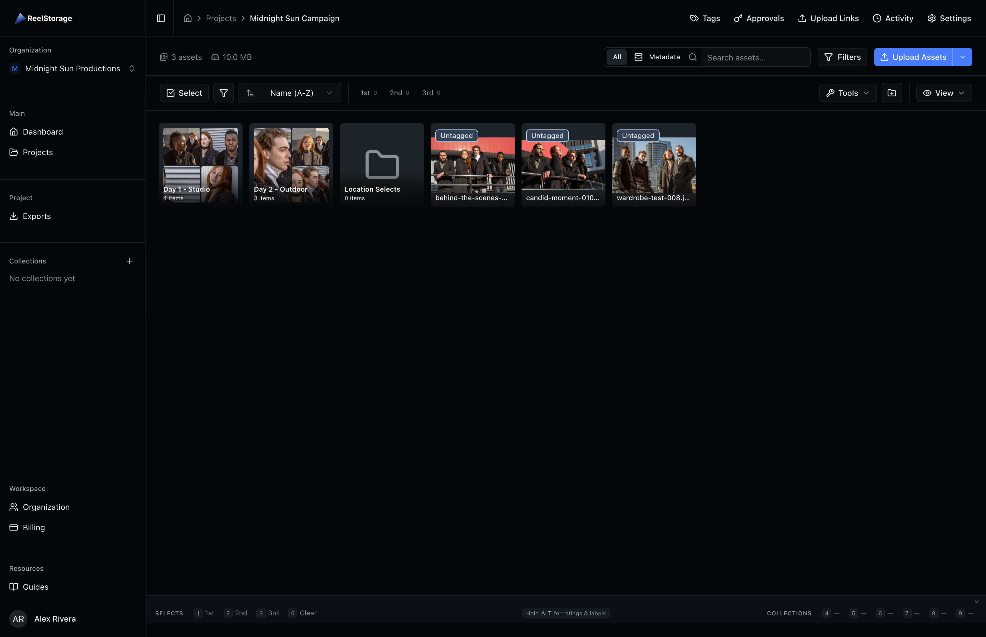 Project page showing the newly created folder alongside existing folders
