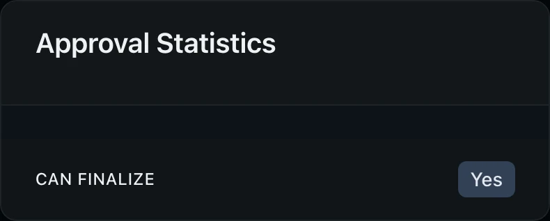 Approval statistics card showing solo and group approval percentages with approved, rejected, and pending counts